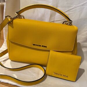 Michael Kors Yellow top handle Bag and matching wallet